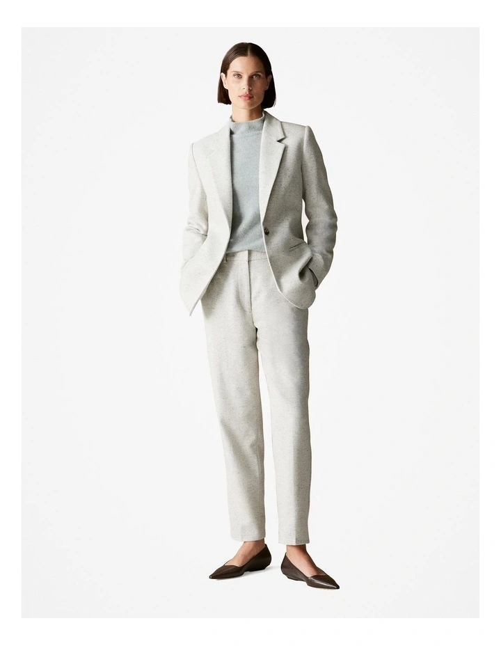 Italian Wool Blend Herringbone Blazer in White