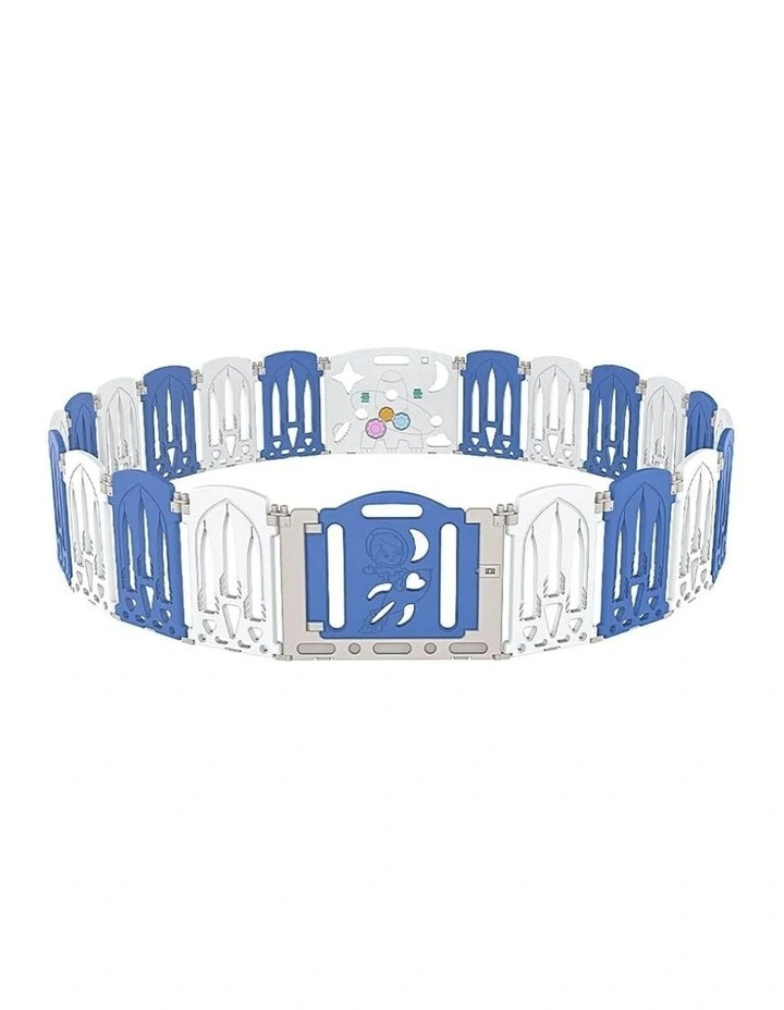 Foldable Baby Playpen with 22 Panels Toddler Safety Center in White & Blue