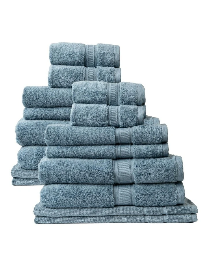 Zero Twist Luxury Plush Cotton Towel Set 16 Piece in Denim