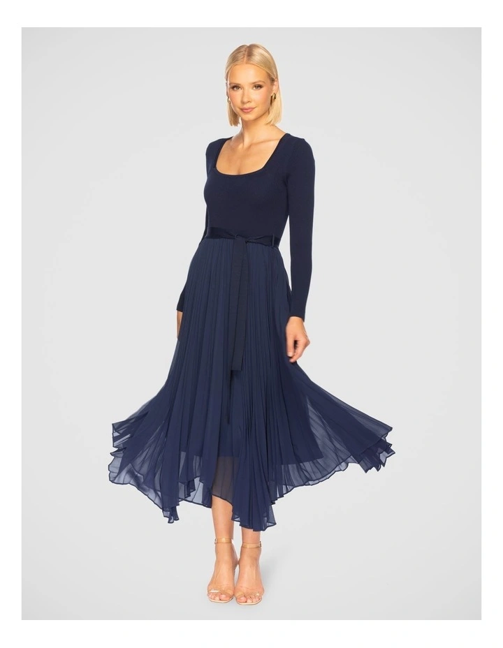 Rietta Long Sleeve Midi Dress in Navy