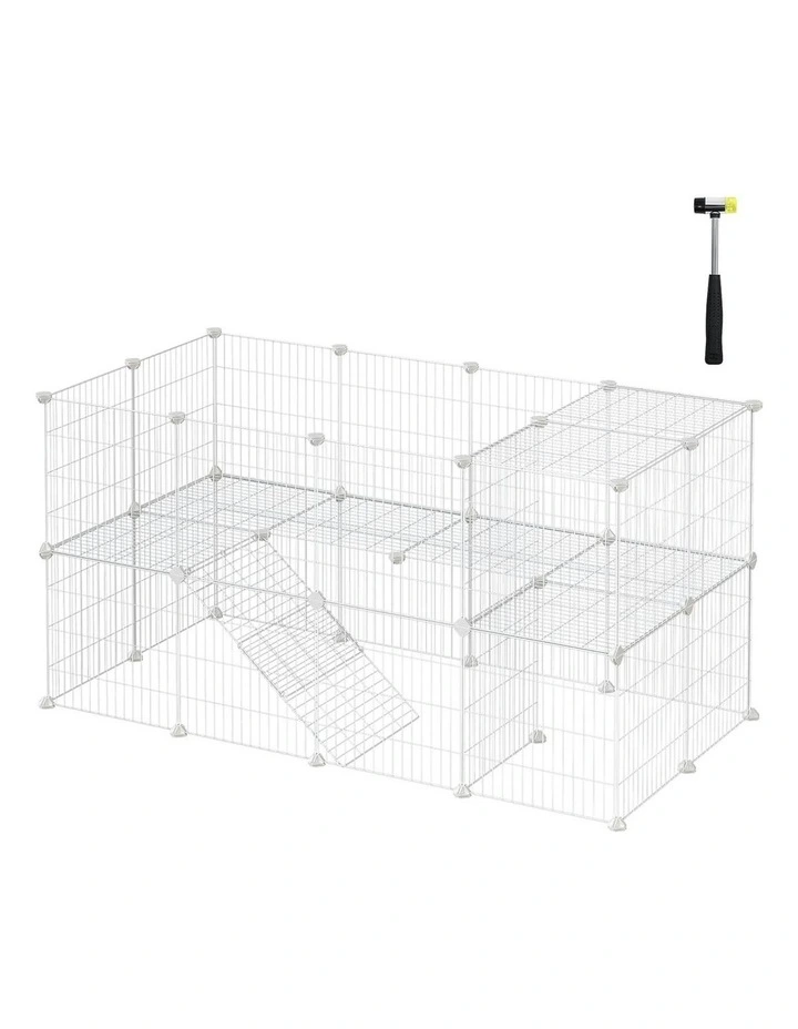 Metal Wire Apartment-Style Two-Story Pet Playpen with Zip Ties in White