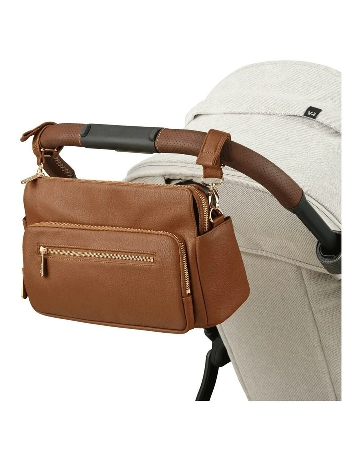 Multitasker Vegan Leather Pram Caddy in Chestnut Brown
