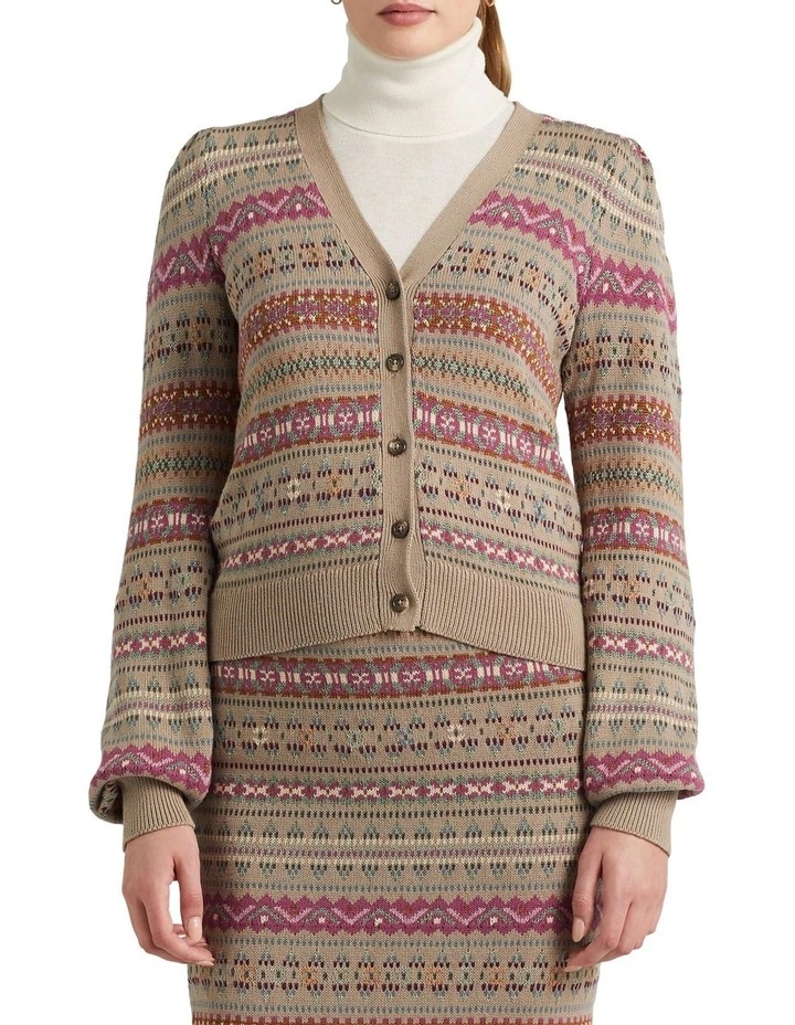 Fair Isle Cotton Blend Cardigan in Multi