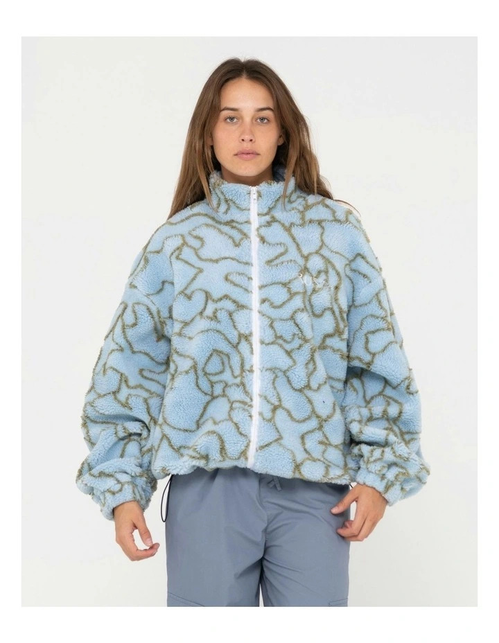 Low Tides Zip Through Sherpa Fleece Jacket in Blue