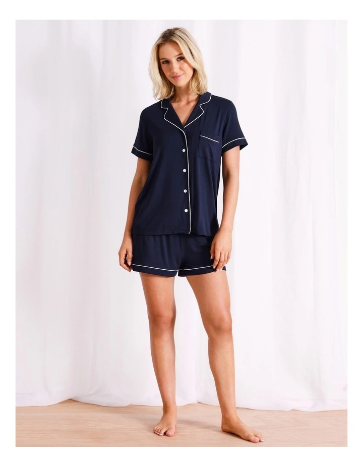 Pure Comfort Bamboo Short Sleeve Pyjama Set in Navy