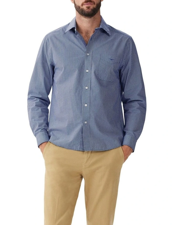 Collins Check Long Sleeve Shirt in Navy White