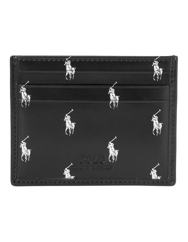 Signature Pony Leather Card Case in Black