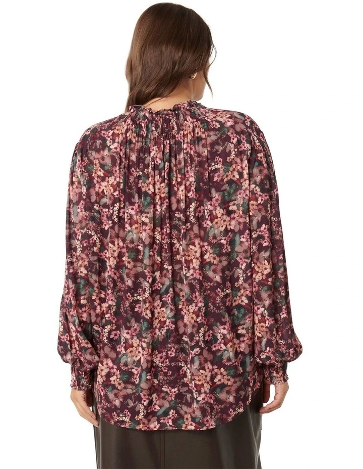 Cyndell Shirred Yoke Top in Brown