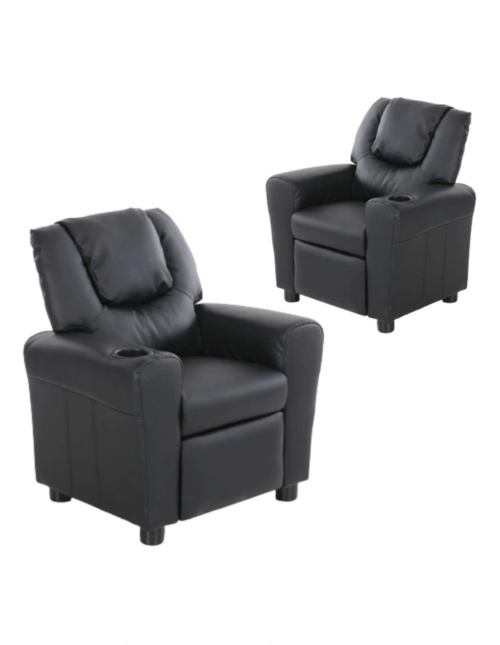 Oliver Kids Recliner Sofa Arm Chair Set of 2 in Black