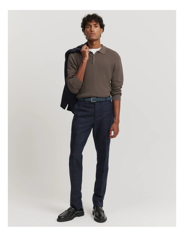 Cotton Silk Textured Long Sleeve Polo in Mocha