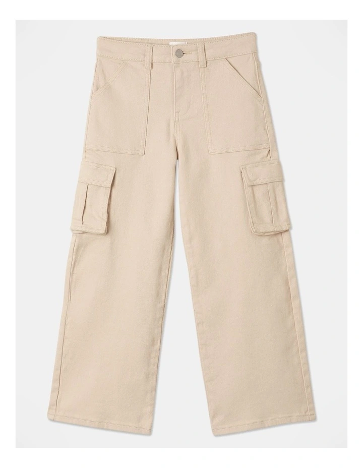 Mid Rise Cargo Jean in Beige