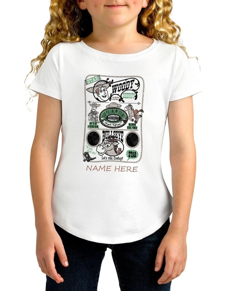 Girl's Disney Toy Story Woody Sheriff Personalised Cotton T-Shirt