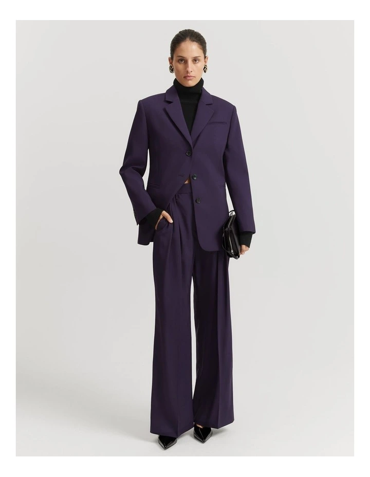 Pleat Wool Pant in Eggplant