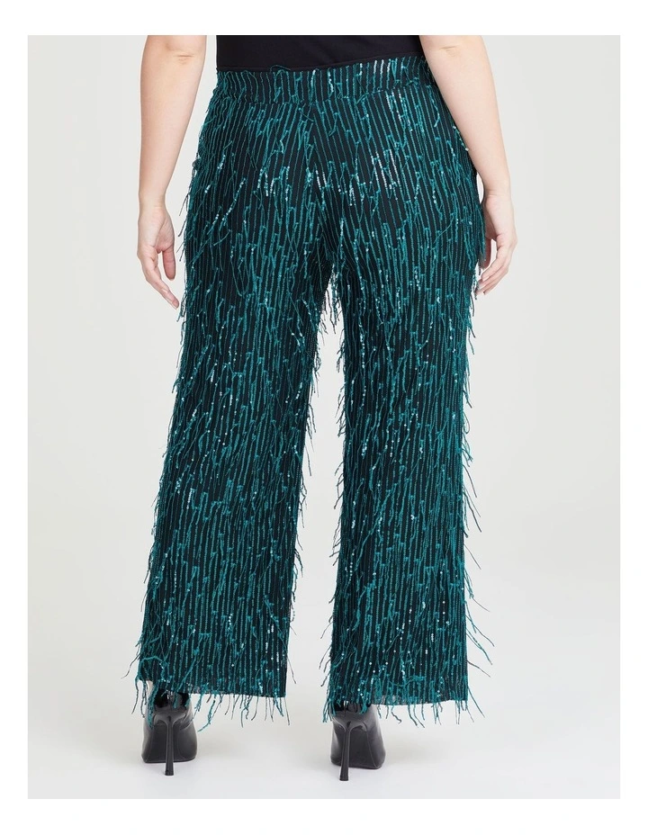 Fringe Sequin Cocktail Pant in Teal/Black
