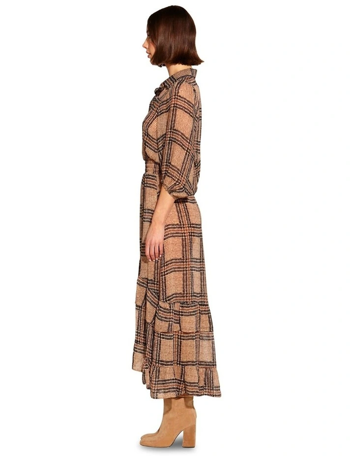 Something Beautiful Midi Puff Sleeve Shirt Dress in Houndstooth Check