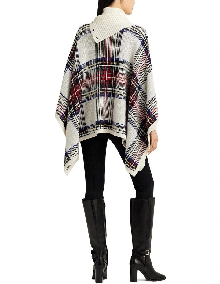 Checked Plaid Wool-Blend Poncho in Multi