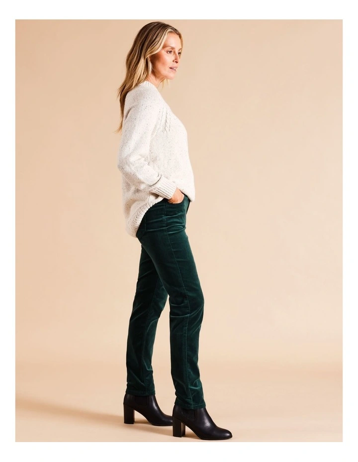 Recycled Cotton Blend 5 Pocket Stretch Cord Pant In Pine