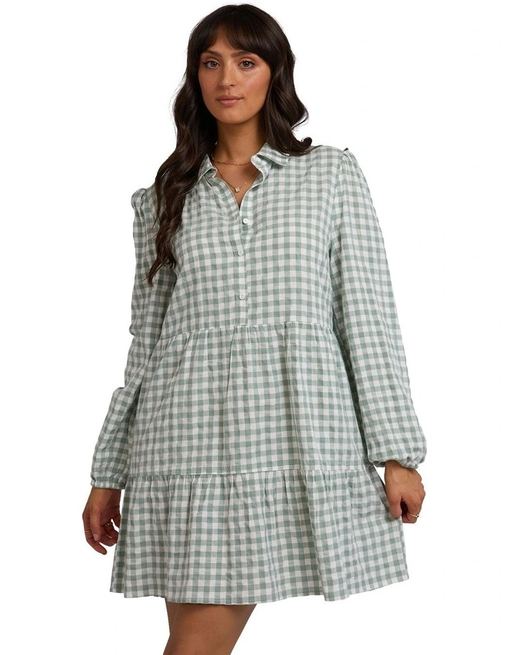 Frankie Check Long Sleeve Mini Dress in Sage