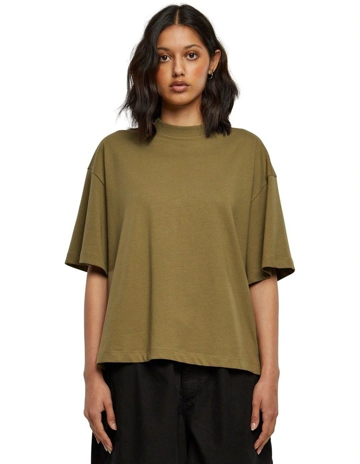 Organic Heavy Slit Tee in Tini Olive