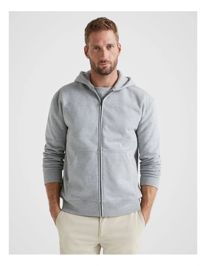 Full Zip Hooded Sweatshirt in Grey Marle