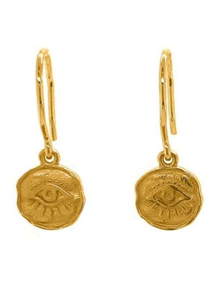 Symbolic Eye Sun Gold Drop Earrings