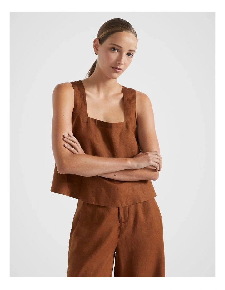 Linen Square Neck Shell Top in Spice