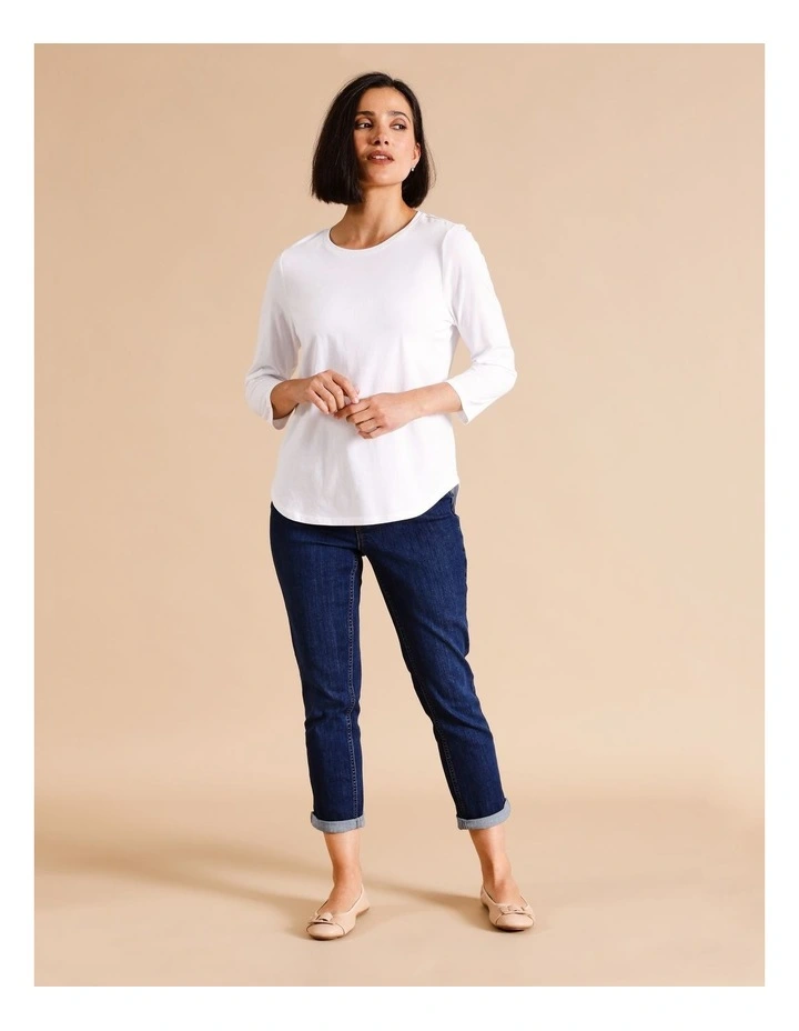 Organic Cotton Wardrobe Staple 3/4 Sleeve Tee In White