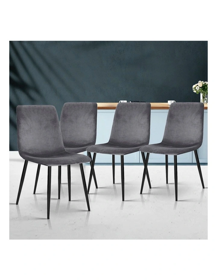 Dining Chairs Velvet Horizontal Slope Set of 4 in Grey