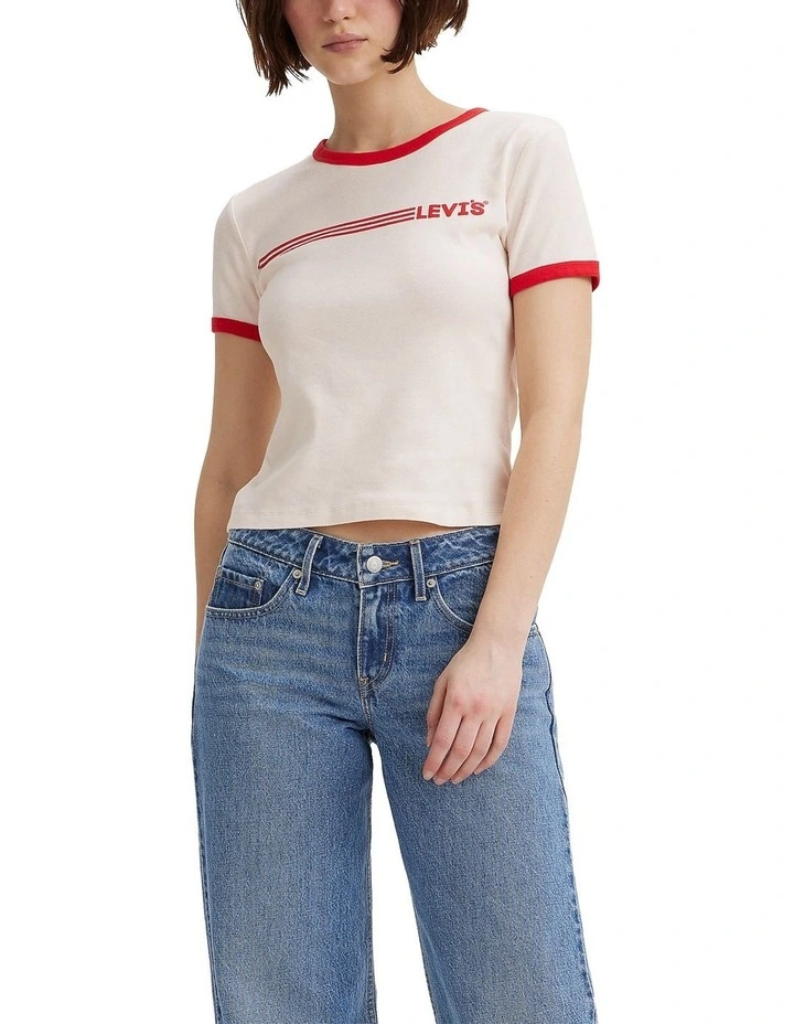 Graphic Ringer Rickie T-shirt in Cream