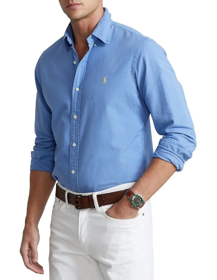 Classic Fit Garment-Dyed Oxford Shirt in Blue