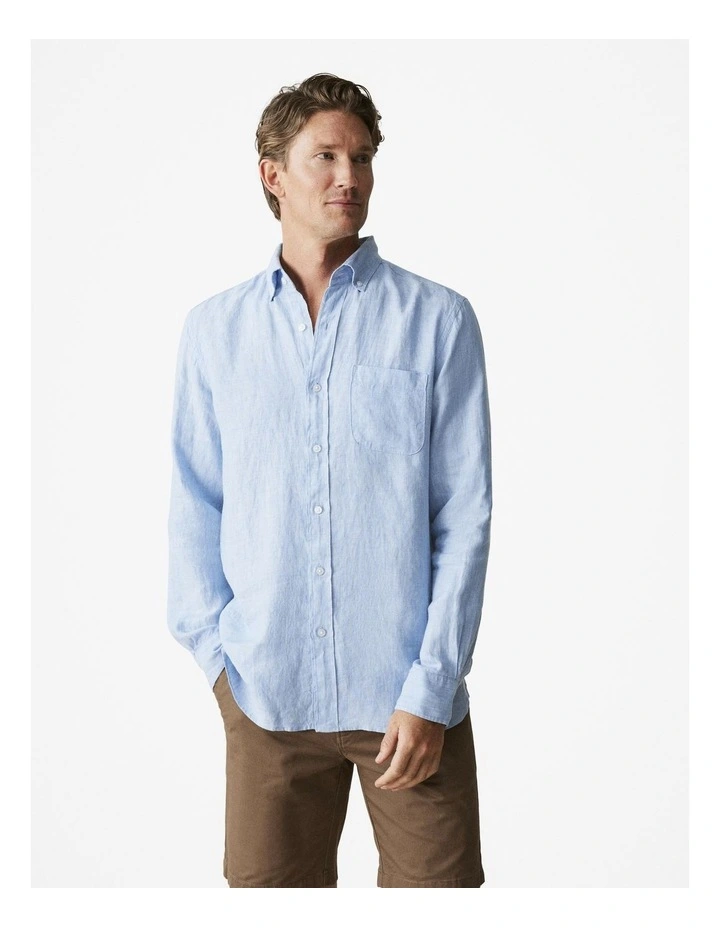 Regular Fit Delave Linen Shirt in Fresh Blue