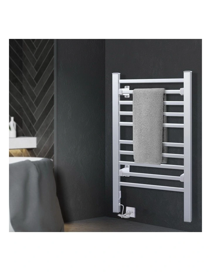 Electric Heated Towel Rail Rack 10 Bars Freestanding Clothes Dry Warmer