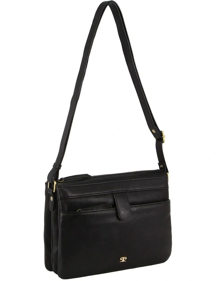 Leather Layered Style Crossbody Bag in Black