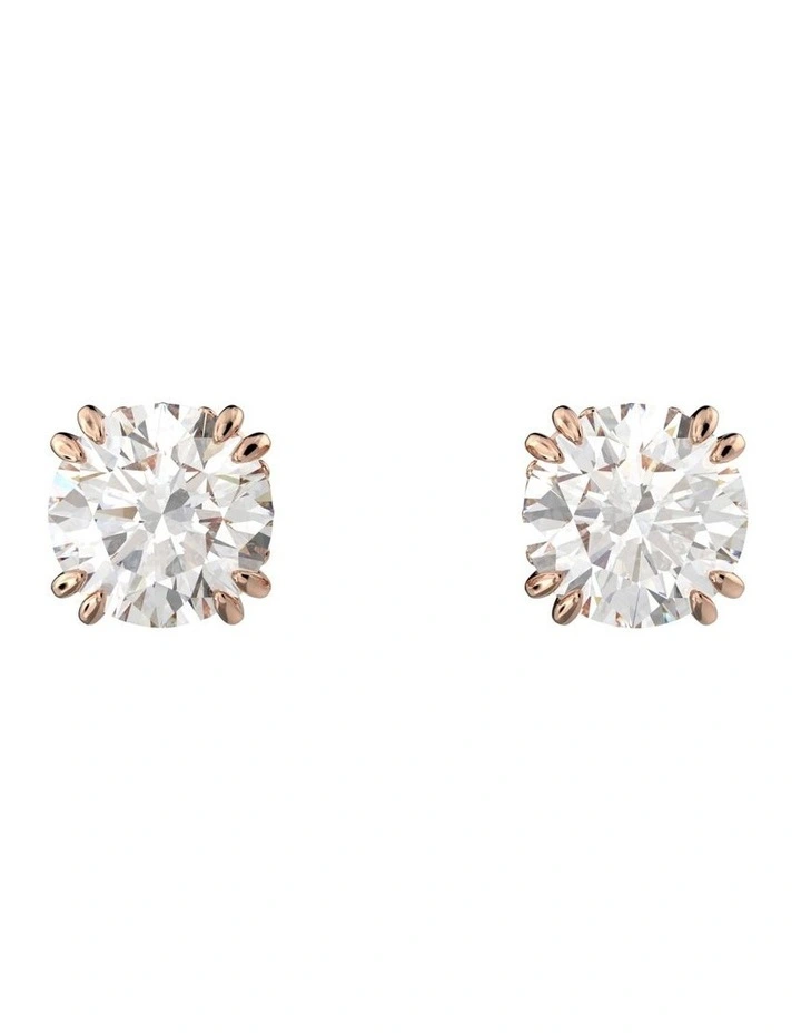Constella Stud Earrings Round Cut Rose Gold-Tone Plated in White