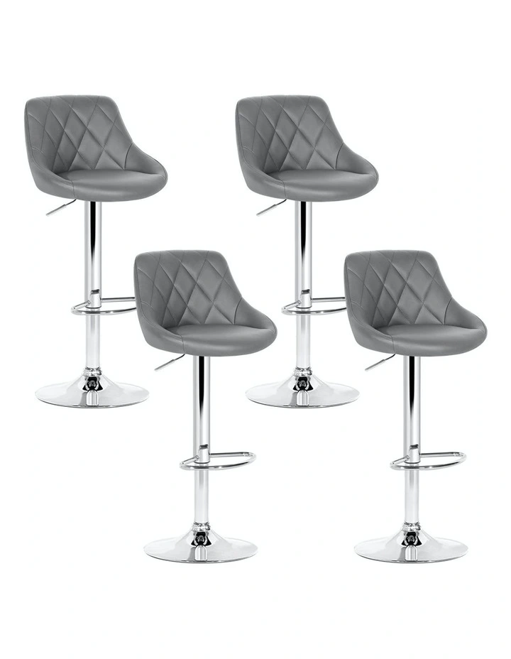 Bar Stools Swivel Kitchen Leather Chairs x4 in Grey