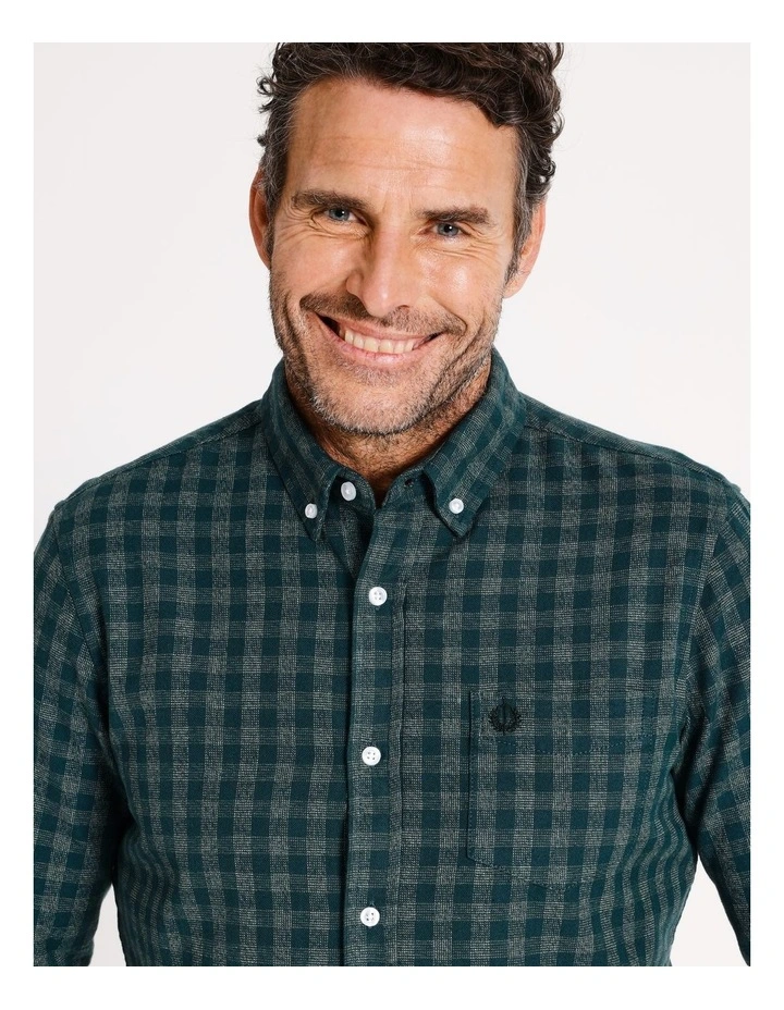 Clark Textured Gingham Check Long Sleeve Shirt in Green