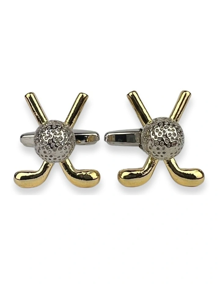 Golf Stick And Ball Cufflink in Gold