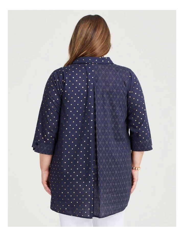 Dew Drop Foil Cotton Shirt in Dark Indigo