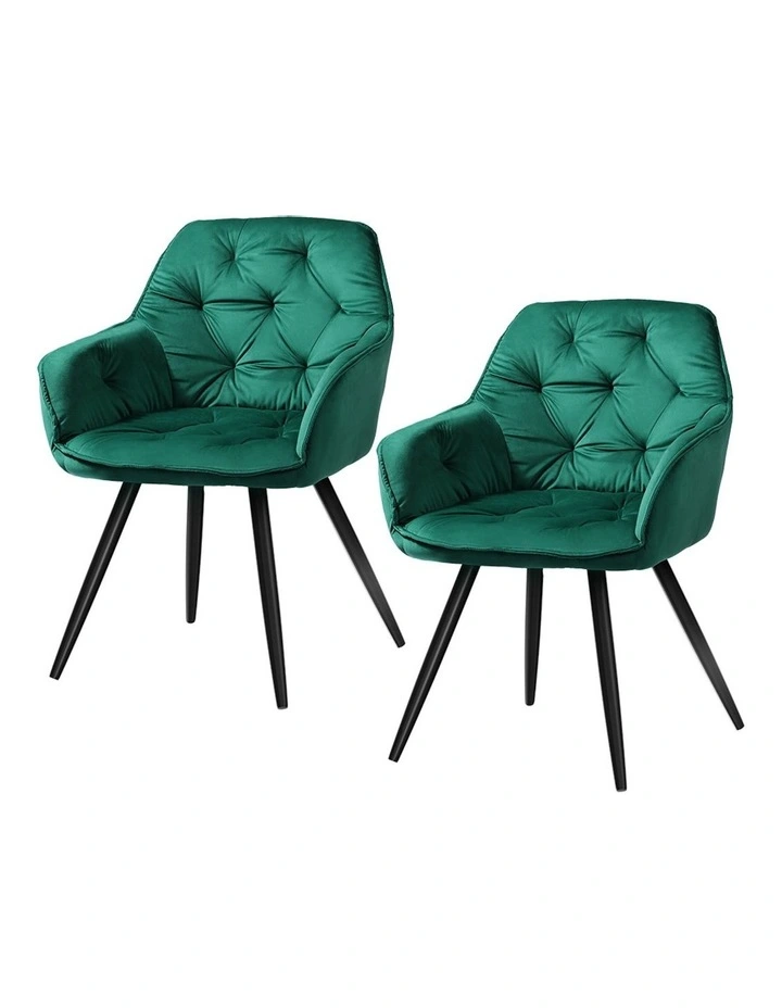 Calivia Dining Chairs Kitchen Chairs Upholstered Velvet Set of 2 in Green