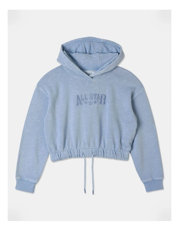 Cropped Fleece Hoodie in Light Blue
