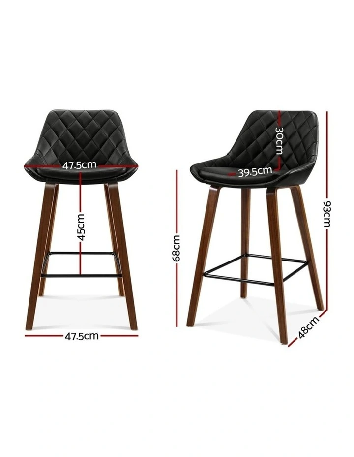 2x Kitchen Bar Stools Wooden Stool Chairs Bentwood Barstool Leather Black