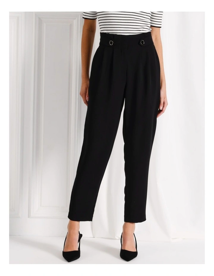 Recycled Blend Button Detail Tapered Pants in Black