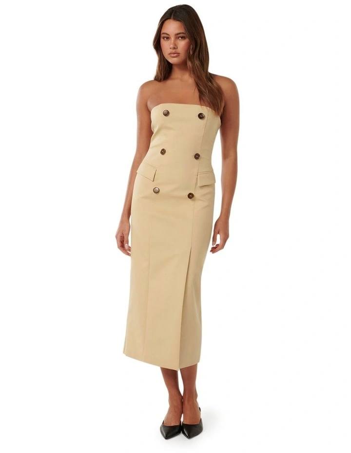 Natty Strapless Suit Dress in Camel