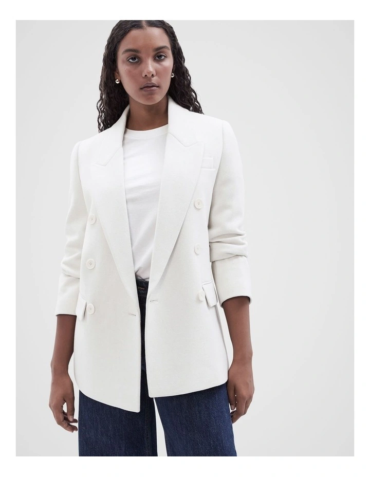 Twill Double Breasted Blazer in Cream