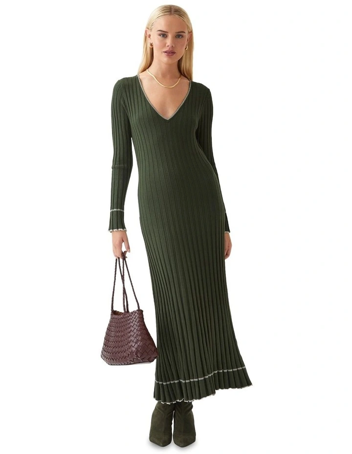 Cara Knitted Dress in Dark Olive