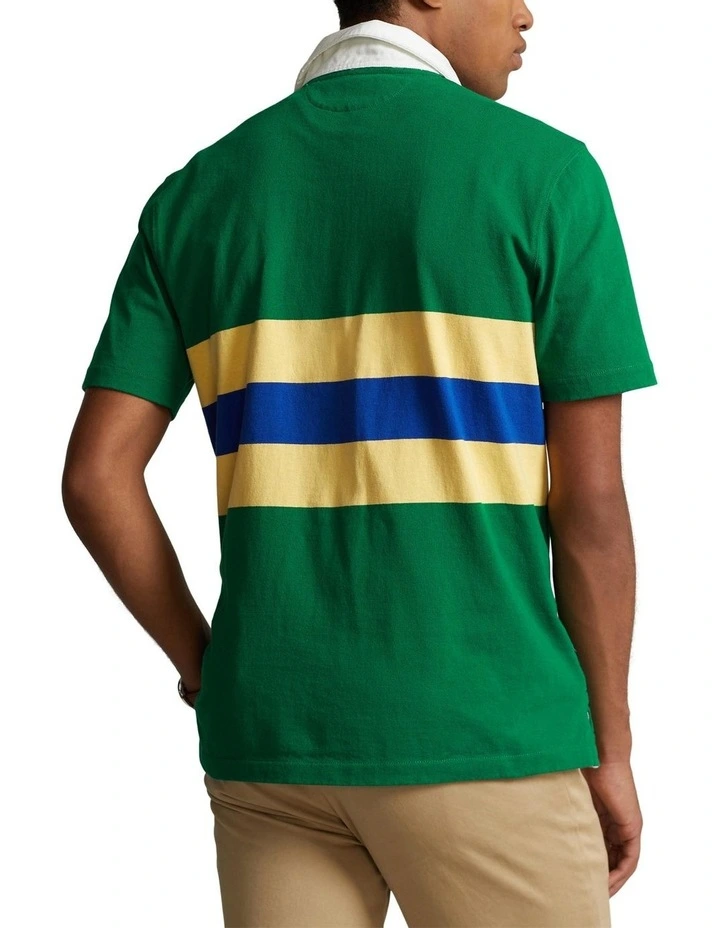 Classic Fit Striped Jersey Rugby Shirt in Green