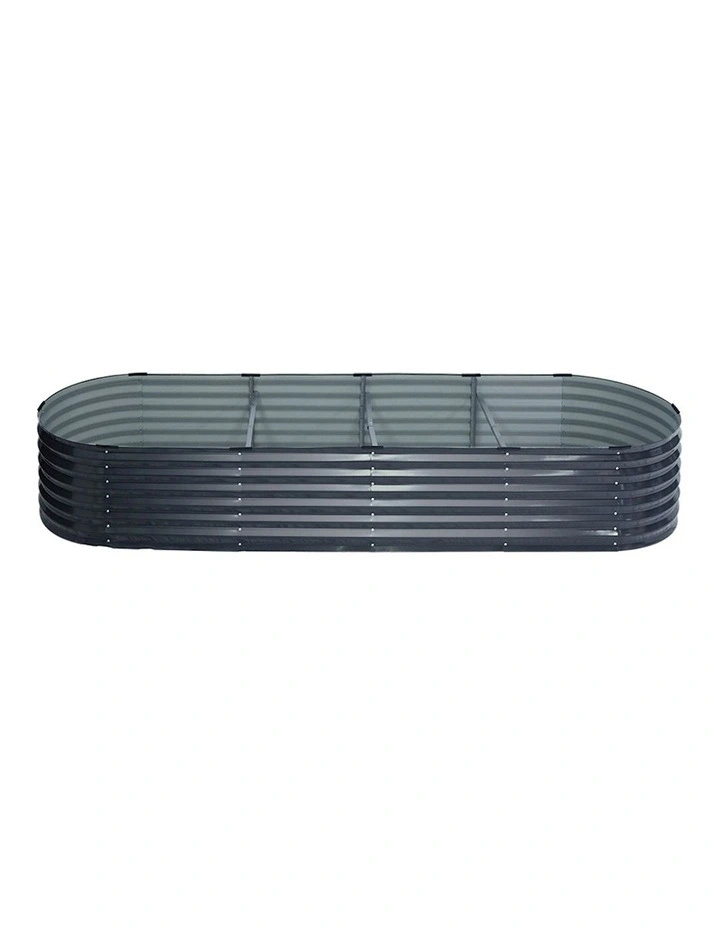 Garden Bed 320X80X42cm Oval Planter Box in Aluminium Grey
