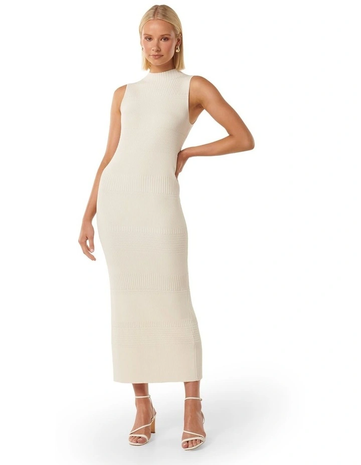 Lexi Sleeveless Self Knit Midi Dress in Cream