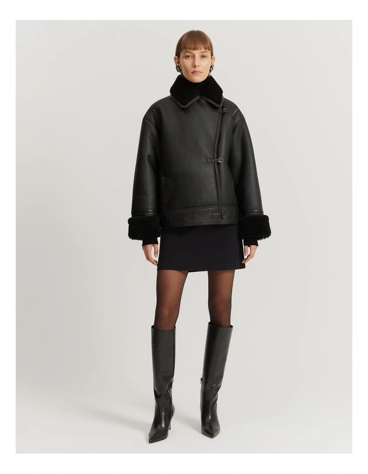 Leather Shearling Jacket in Black