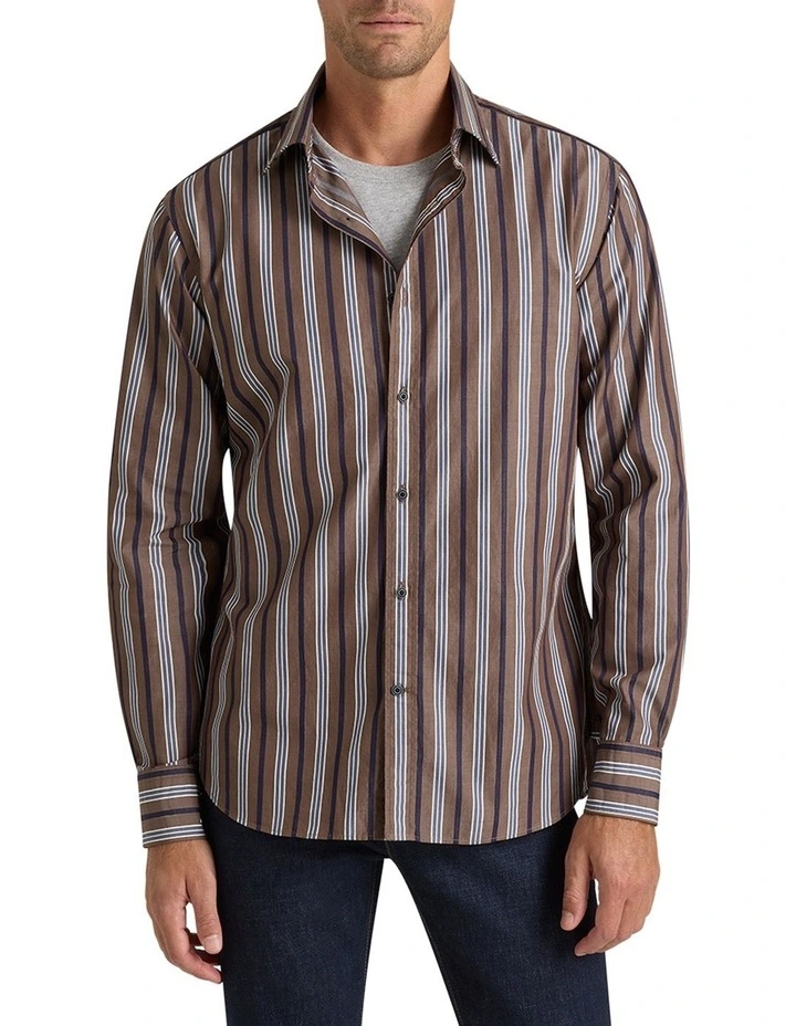 Marco Stripe Shirt in Brown Navy